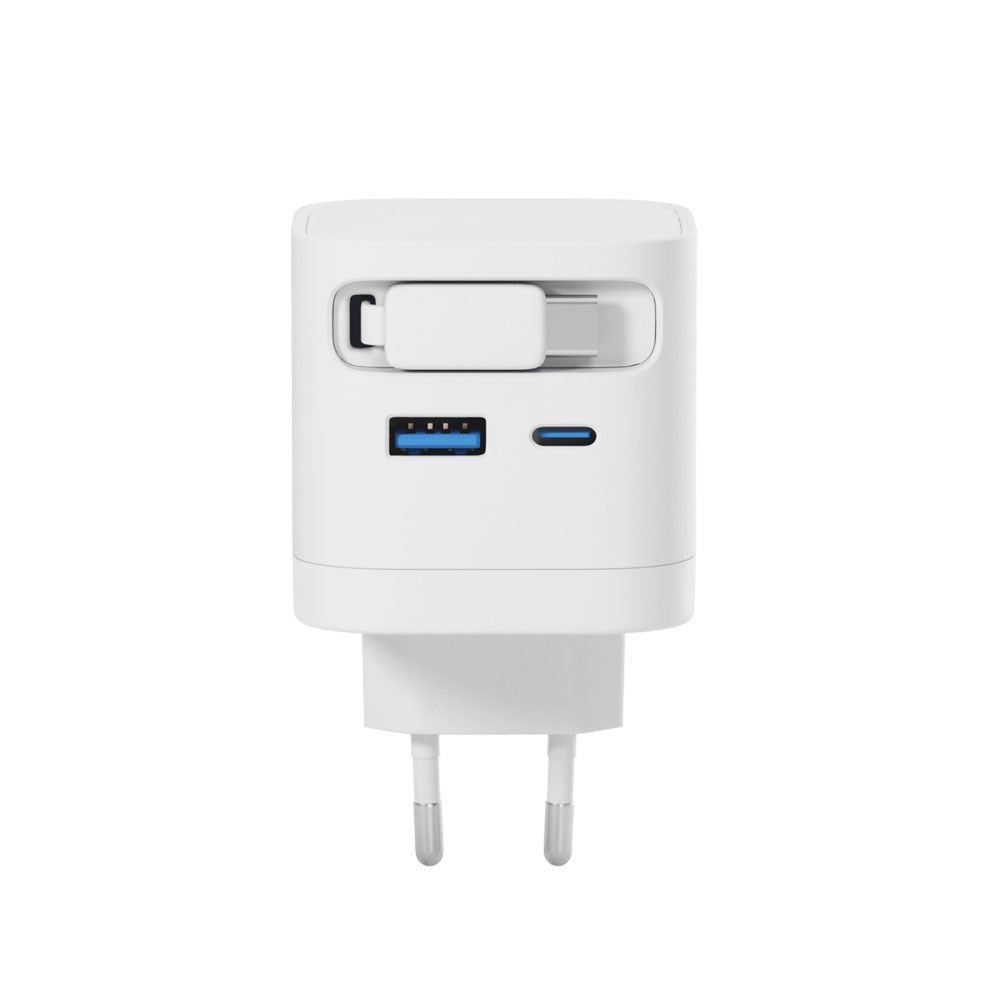 Epico UltraBoost 65W Väggladdare m. USB-C / USB-A / Utdragbar USB-C Kabel – Vit