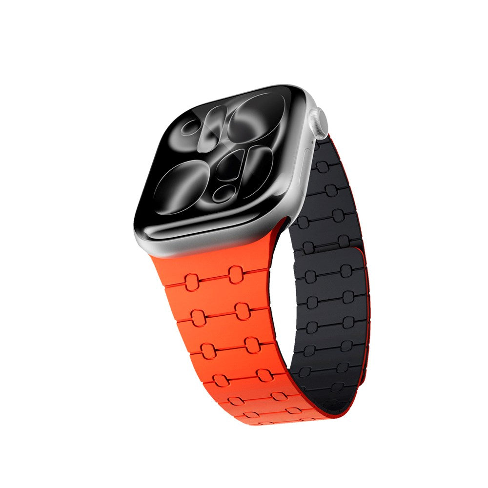Apple Watch (42/44/SE/45/46/49) Epico Magnetic+ Silikone Klockarmband - Orange / Svart