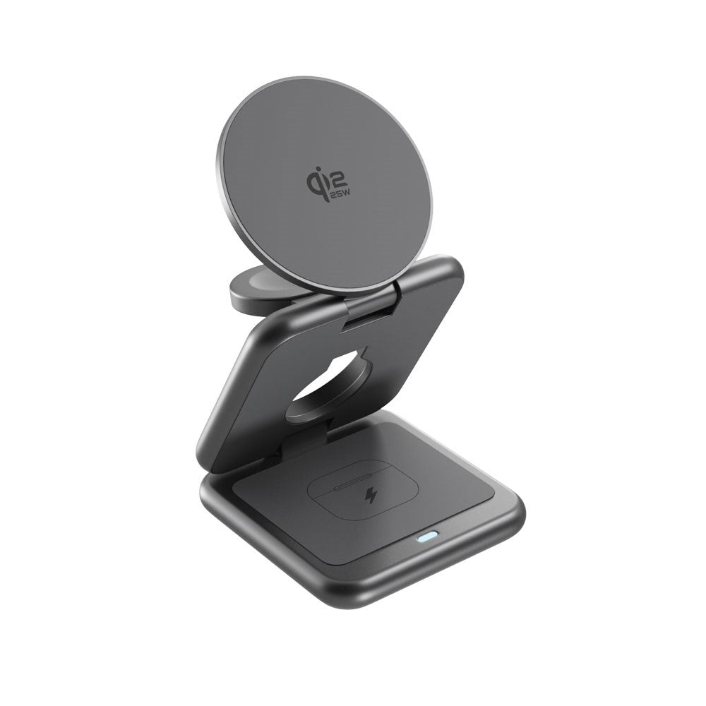 Epico UltraBase EF60 3-i-1 Fold Metal Mag+ Trådlös Laddare - 25W - Qi2 / MagSafe Kompatibel - Grå