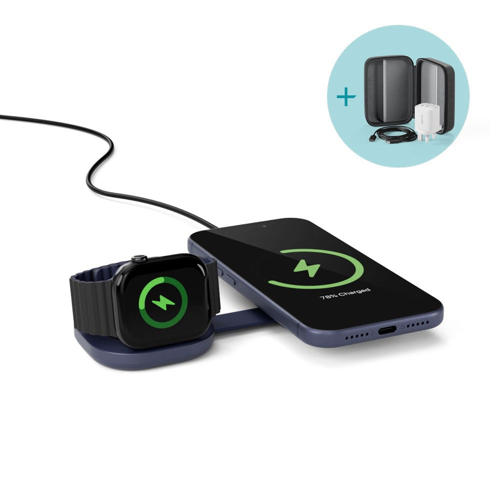 Epico UltraBase Kompakt Trådlös Laddare 25W för Smartphone / Apple Watch - MagSafe / Qi2 Kompatibel - Mörkblå