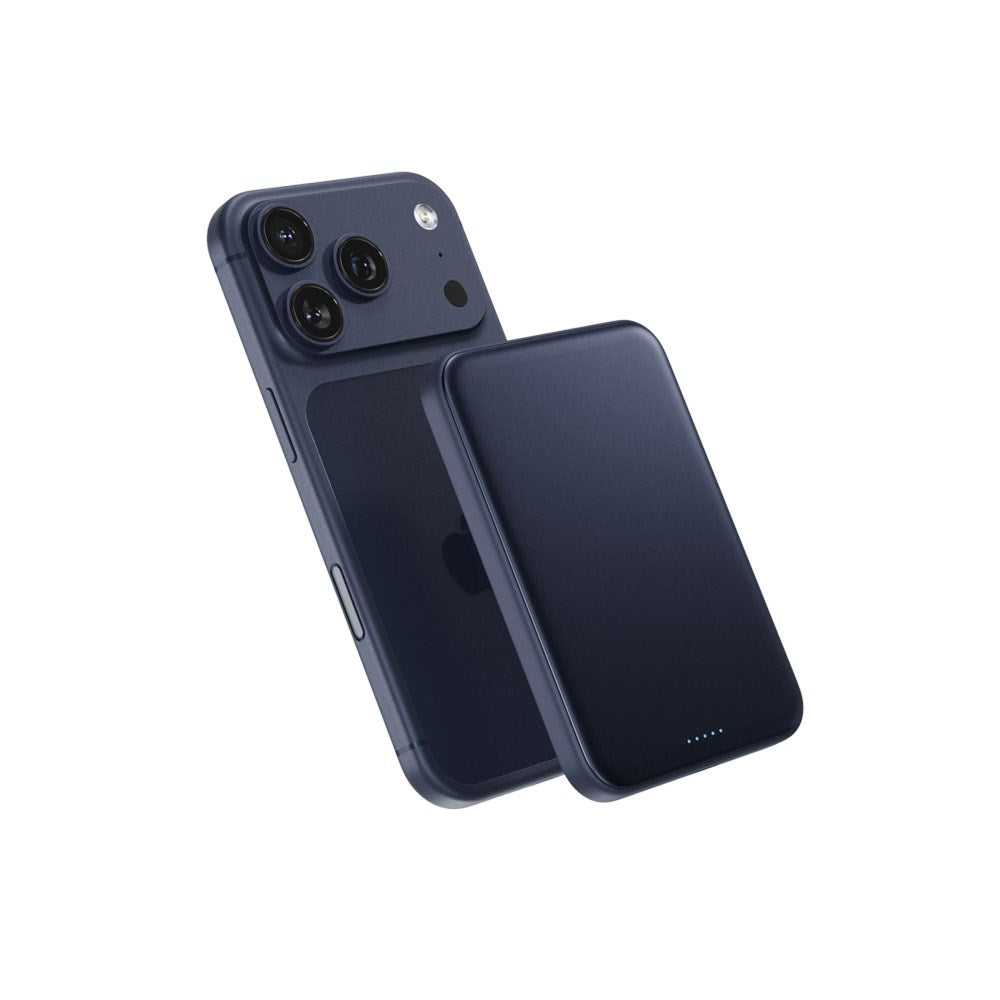 Epico UltraPack EM55 Slim Alu Mag+ Trådlös PowerBank - 25W & 5000 mAh - Qi2 / MagSafe Kompatibel - Blå