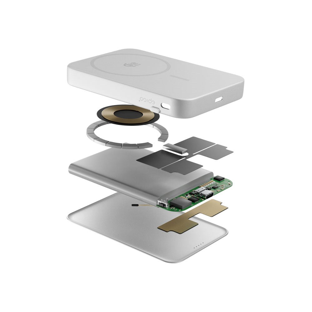 Epico UltraPack EM75 Alu Mag+ Trådlös PowerBank - 25W & 10.000 mAh - Qi2 / MagSafe Kompatibel - Silver
