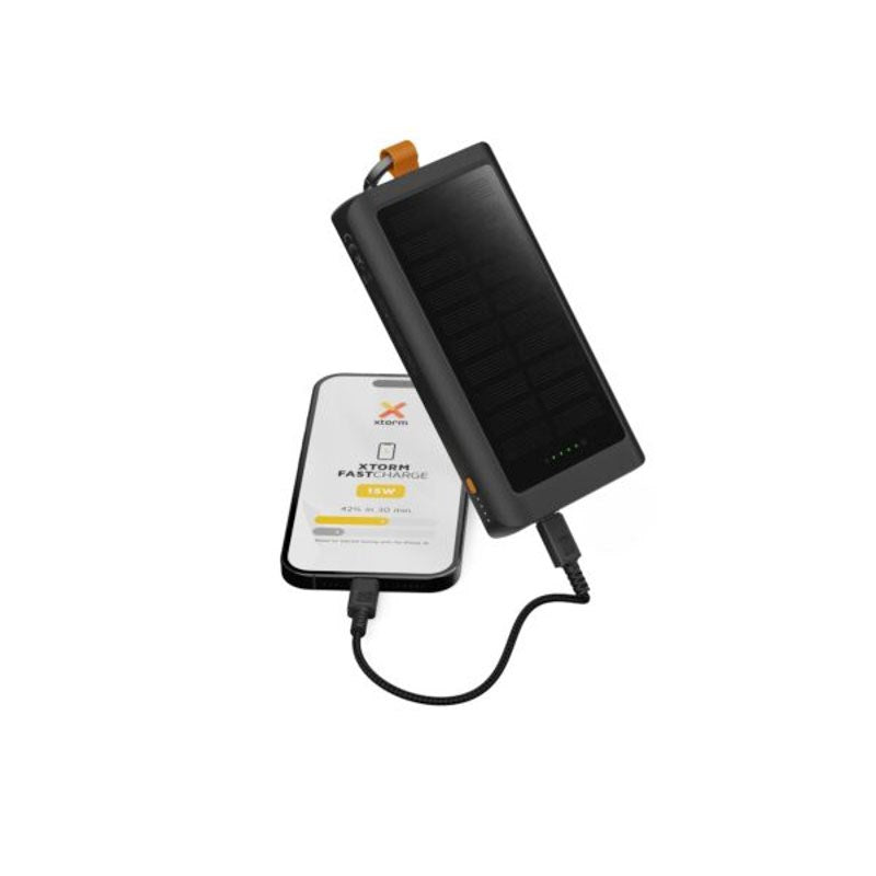 Xtorm 15W Solcell PowerBank m. 1x USB-A & 1x USB-C – 10.000 mAh / Ficklampa – Svart