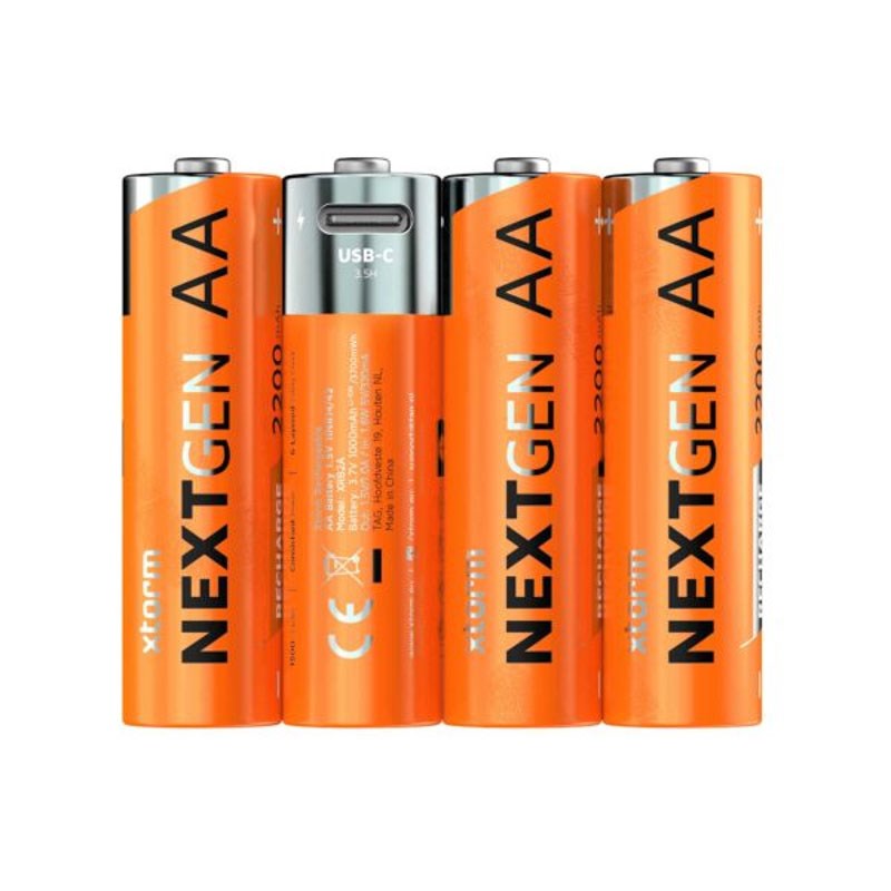 Xtorm NextGen Uppladdningsbara USB-C AA-Batterier - 4 st - Orange