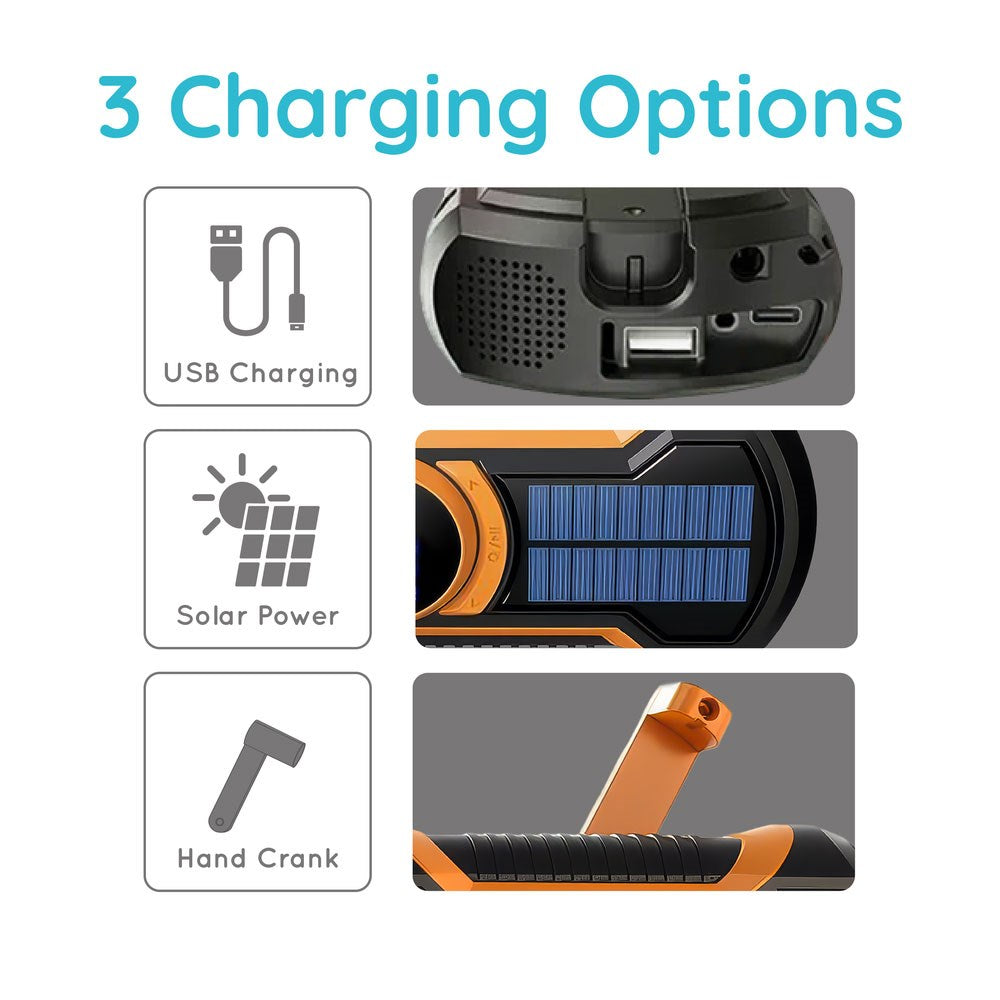 Just In Case Nödradio m. Bluetooth & 5000 mAh PowerBank - Svart / Orange