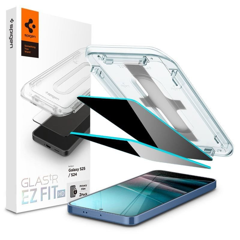 Samsung Galaxy S25 / S24 Spigen Glass tR EZ Fit HD Skärmskyddsglas - Privacy - 2 st - Genomskinlig