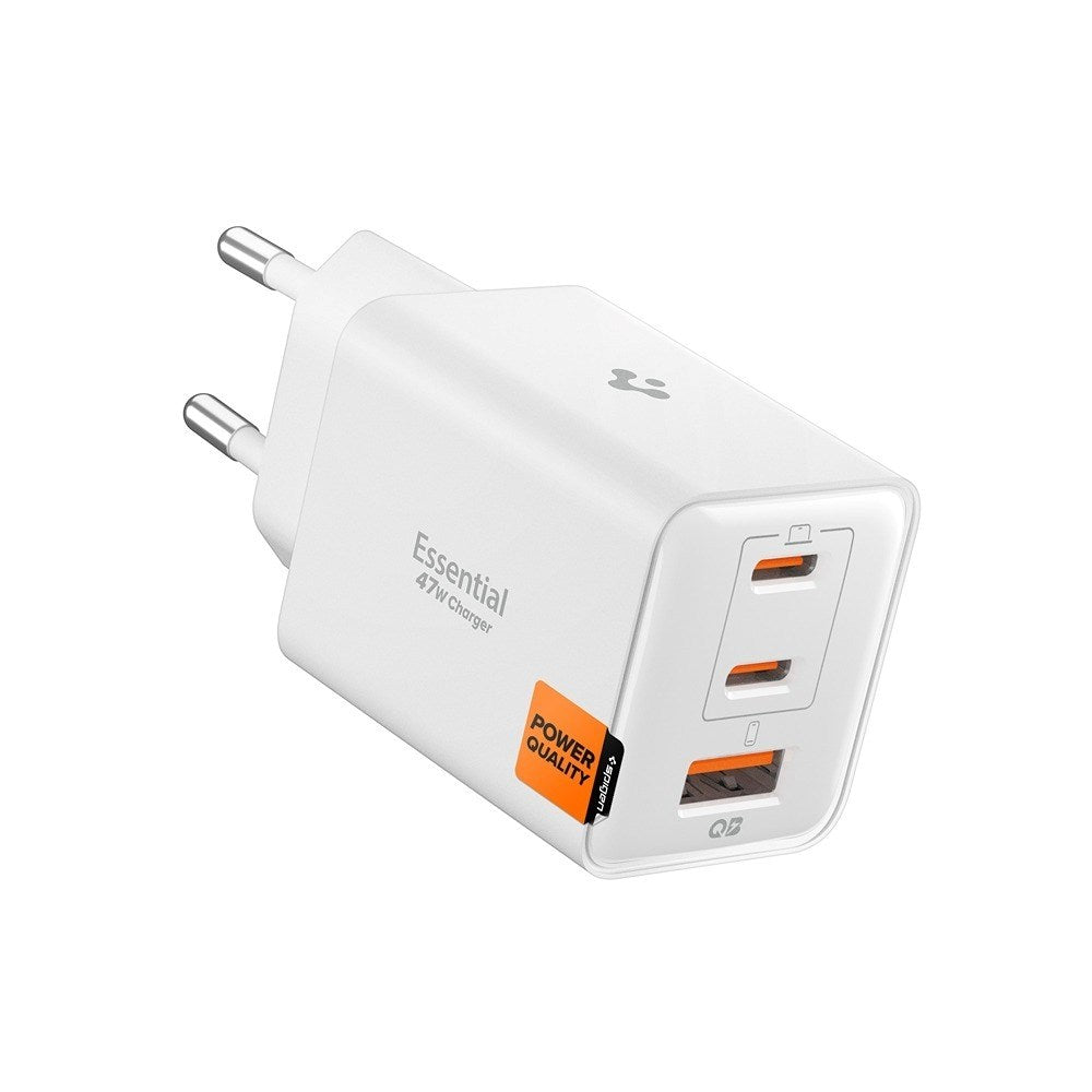 Spigen Essential 47W Väggladdare med 2 x USB-C & 1 x USB-A - Vit