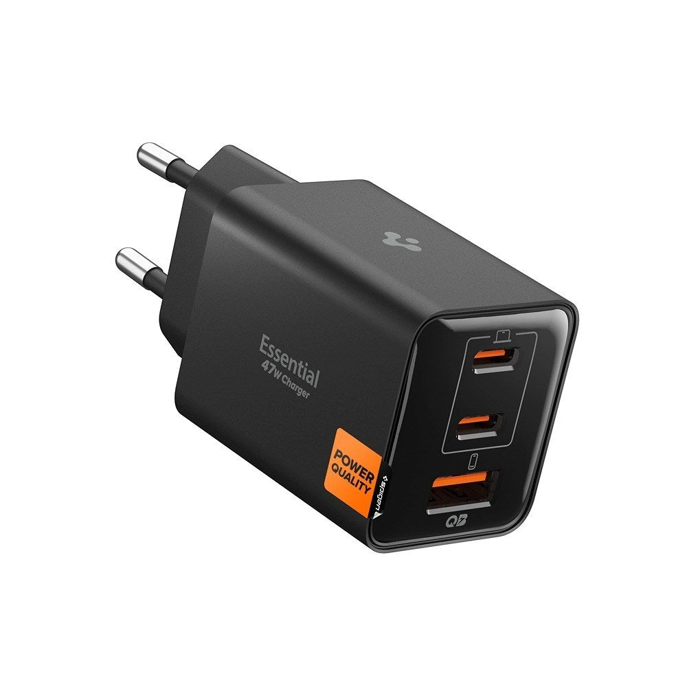 Spigen Essential 47W Väggladdare med 2 x USB-C & 1 x USB-A - Svart