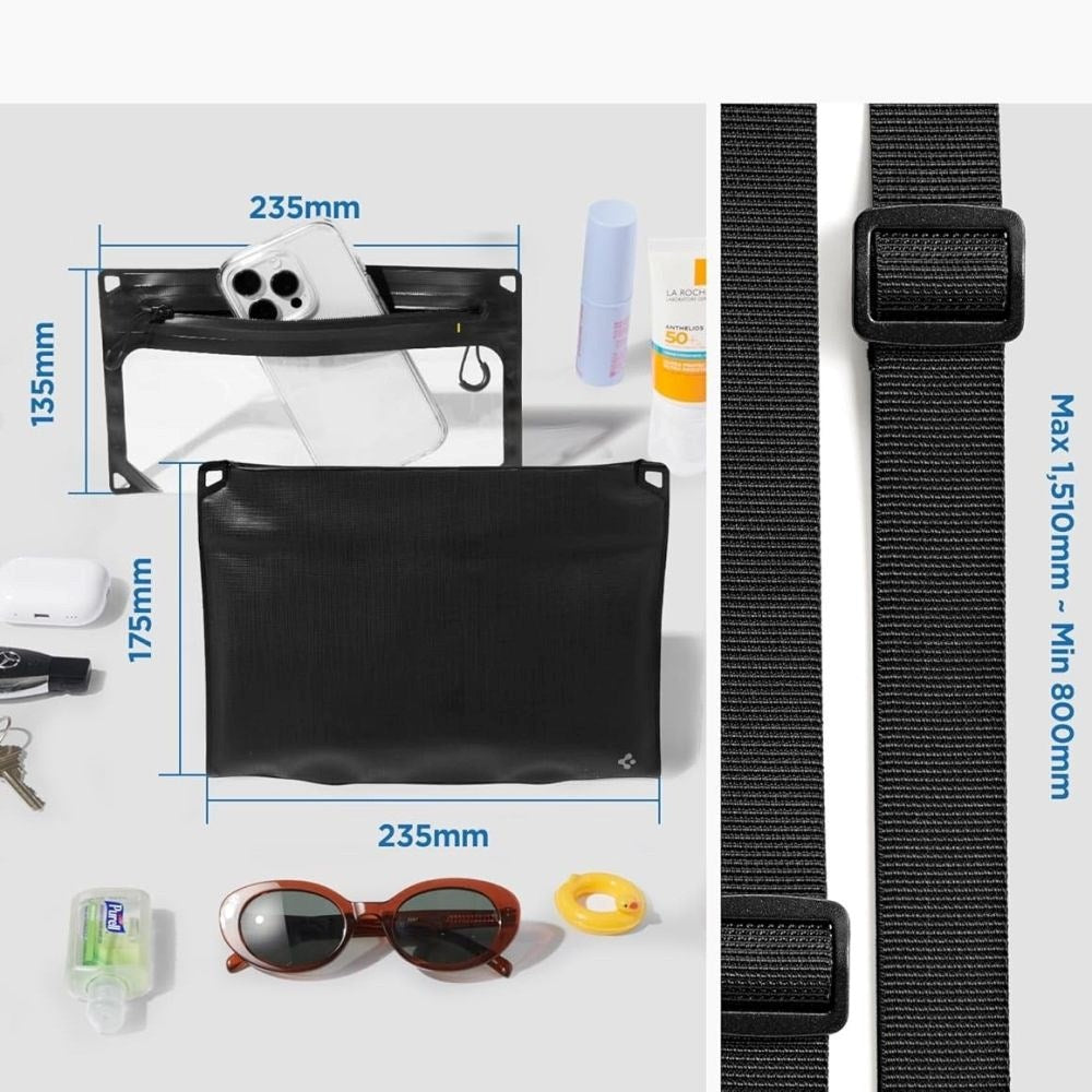 Spigen Aqua Shield 2-i-1 Vattentätt Etui med Rem - Svart / Genomskinlig