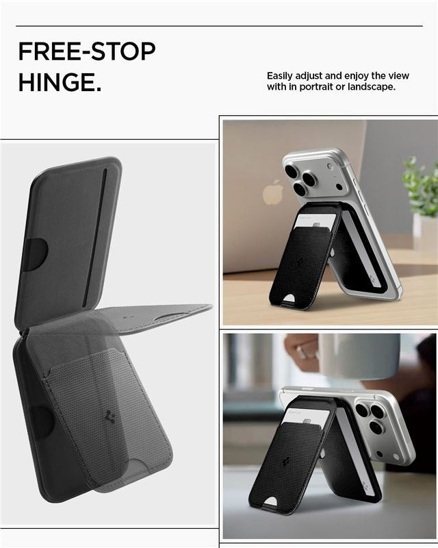 Spigen Slim Fold Korthållare för 3 Kort med Stativfunktion - MagSafe Kompatibel - Svart