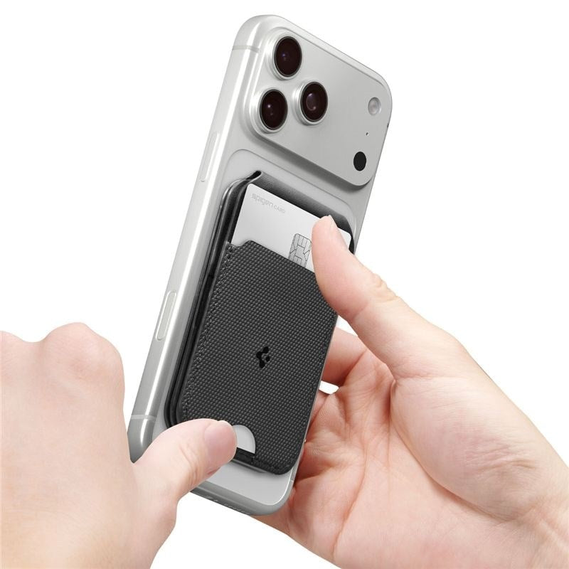 Spigen Slim Fold Korthållare för 3 Kort med Stativfunktion - MagSafe Kompatibel - Svart