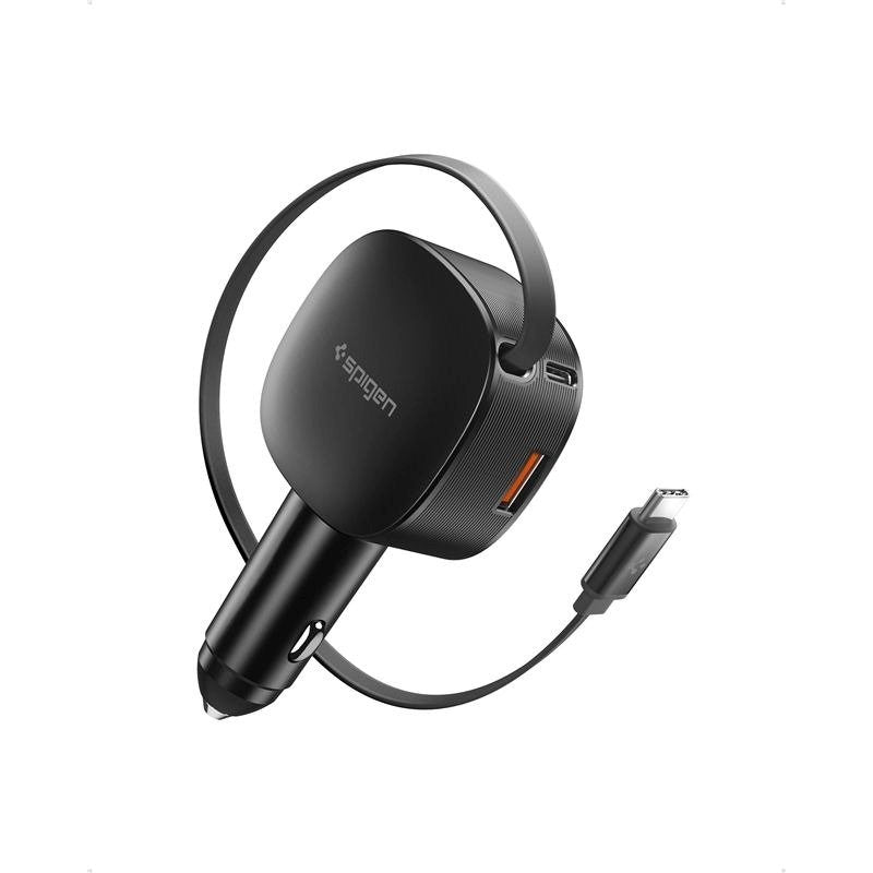 Spigen Essential Billaddare 60W med Inbyggd USB-C Kabel & 1 x USB-C 1 x USB-A - Svart