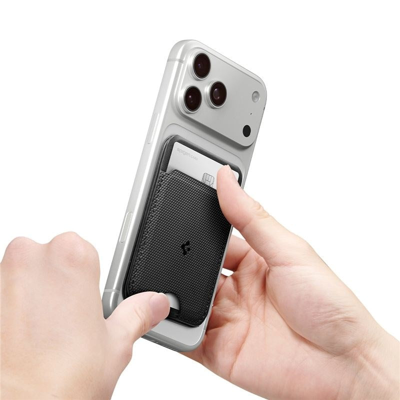 Spigen Slim Fold Korthållare för 1 Kort med Stativfunktion - MagSafe Kompatibel - Svart