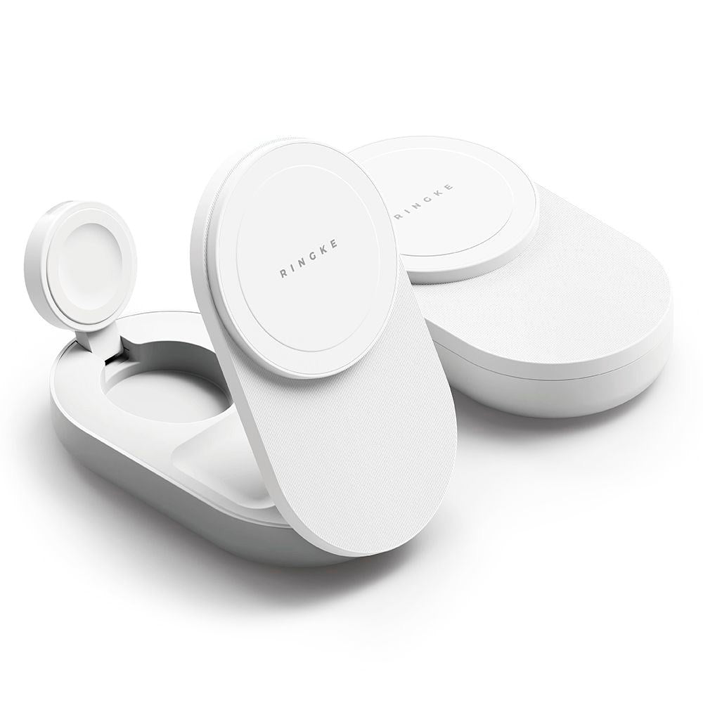 Ringke 3-i-1 Qi2 Hopfällbar Trådlös Laddare – 25W – MagSafe Kompatibel – Vit