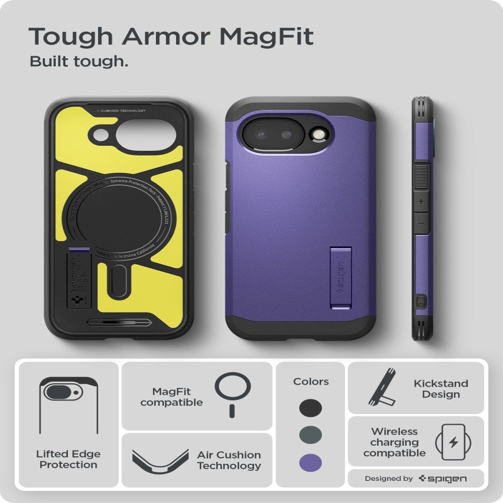 Google Pixel 10a Spigen Tough Armor Hybrid Skal m. Stativfunktion - MagSafe Kompatibel - Lila