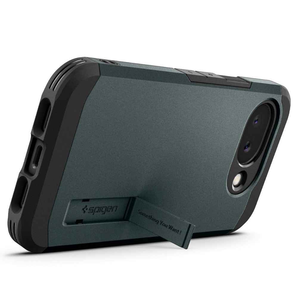 Google Pixel 10a Spigen Tough Armor Hybrid Skal m. Stativfunktion - MagSafe Kompatibel - Grön
