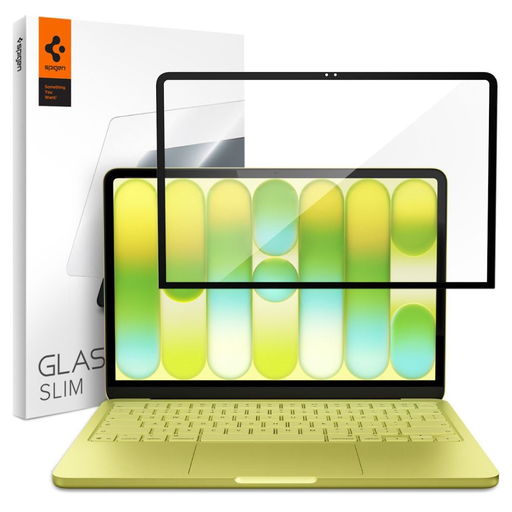 MacBook Neo 13 A18 Pro (2026) Spigen Glass tR Slim Härdat Skärmskyddsglas - Genomskinlig / Svart Kant