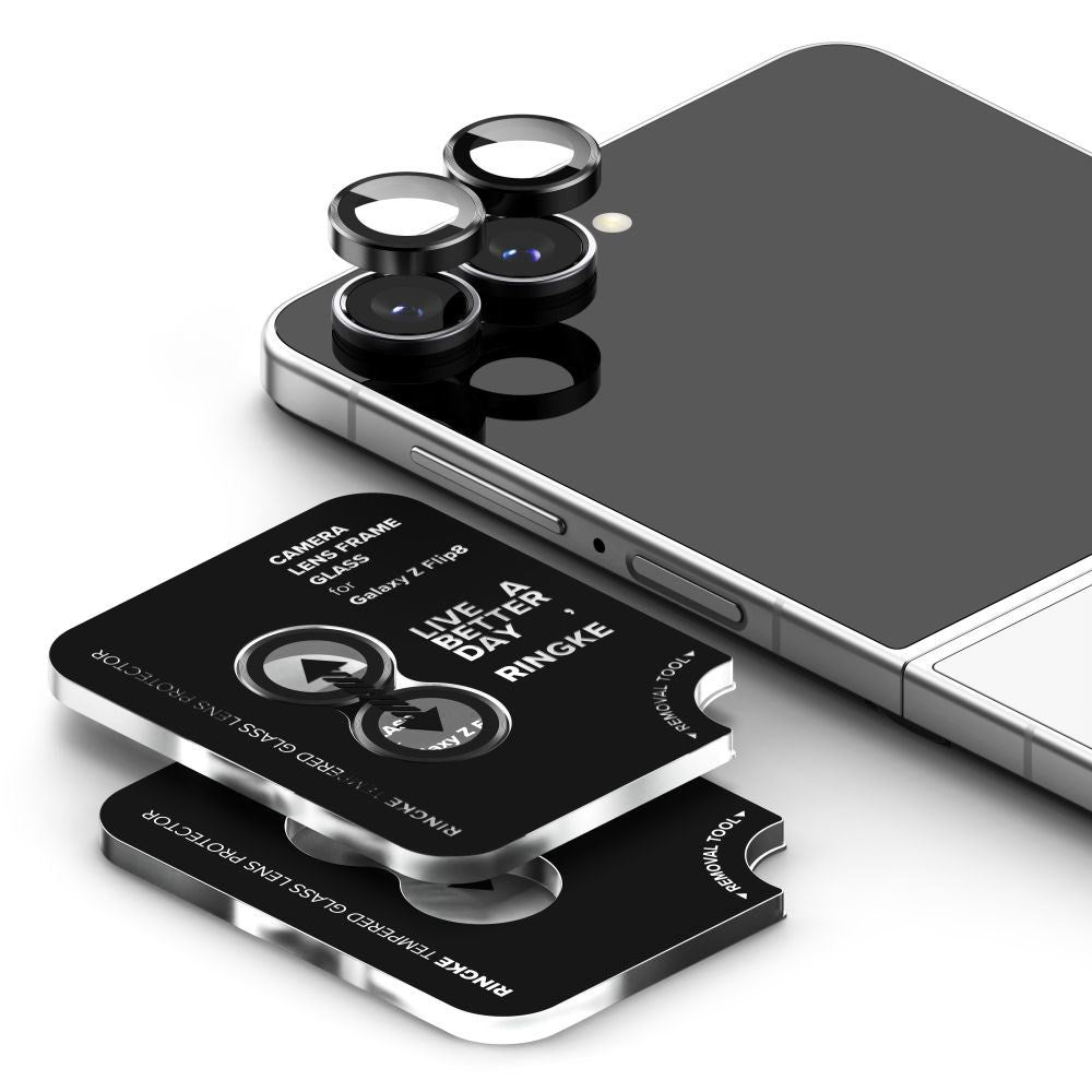 Samsung Galaxy Z Flip8 Ringke Kameralinsskydd m. Monteringsram - 2 st - Svart