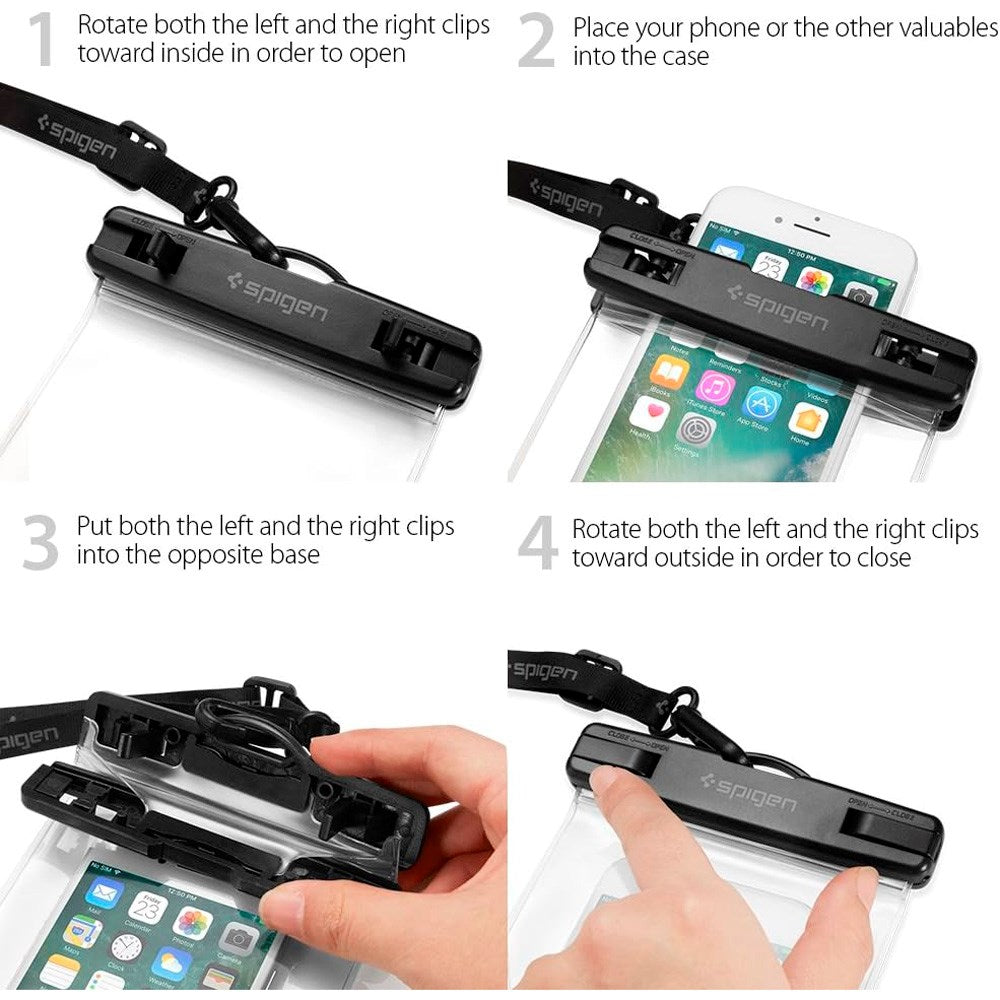 Spigen Universal AquaShield Vattentåligt Skal - Genomskinlig / Svart