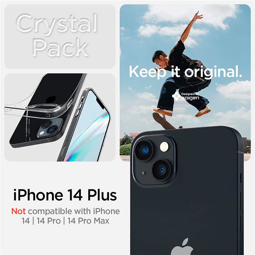 iPhone 14 Plus Spigen Crystal Pack Set med Skal och 2 st. Skyddsglas - Transparent