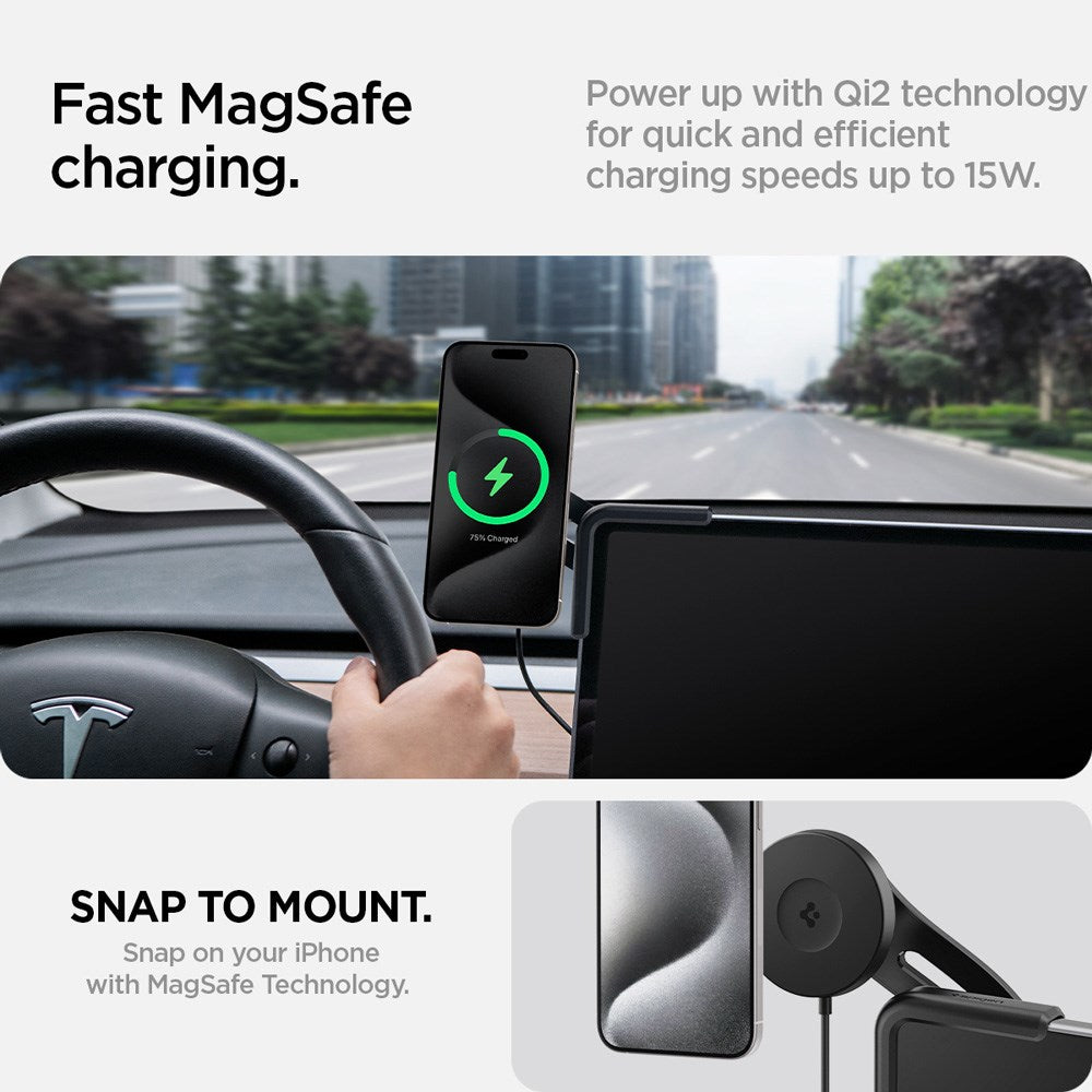 Spigen TapLock Mobilhållare till Tesla S / 3 / X / Y / Cybertruck - MagSafe Kompatibel - Svart
