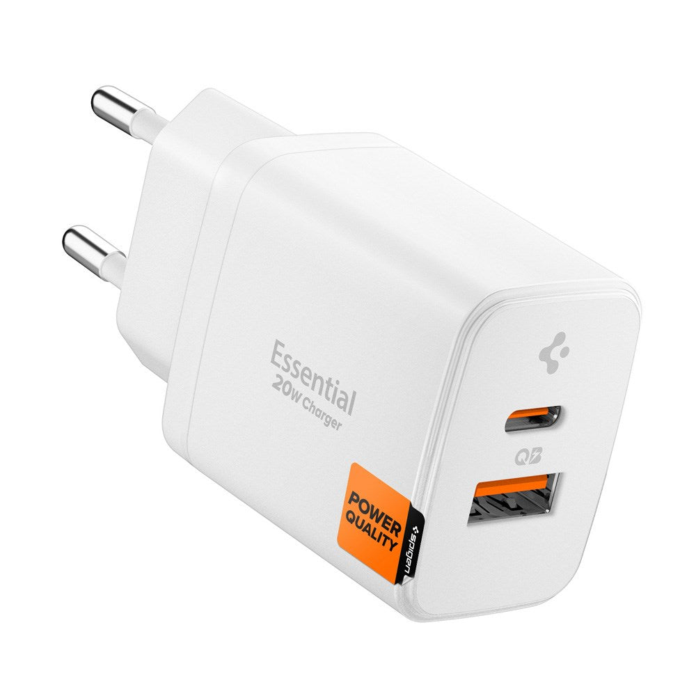 Spigen Essential 20W Väggladdare m. 1 x USB-C & 1 x USB-A - Vit