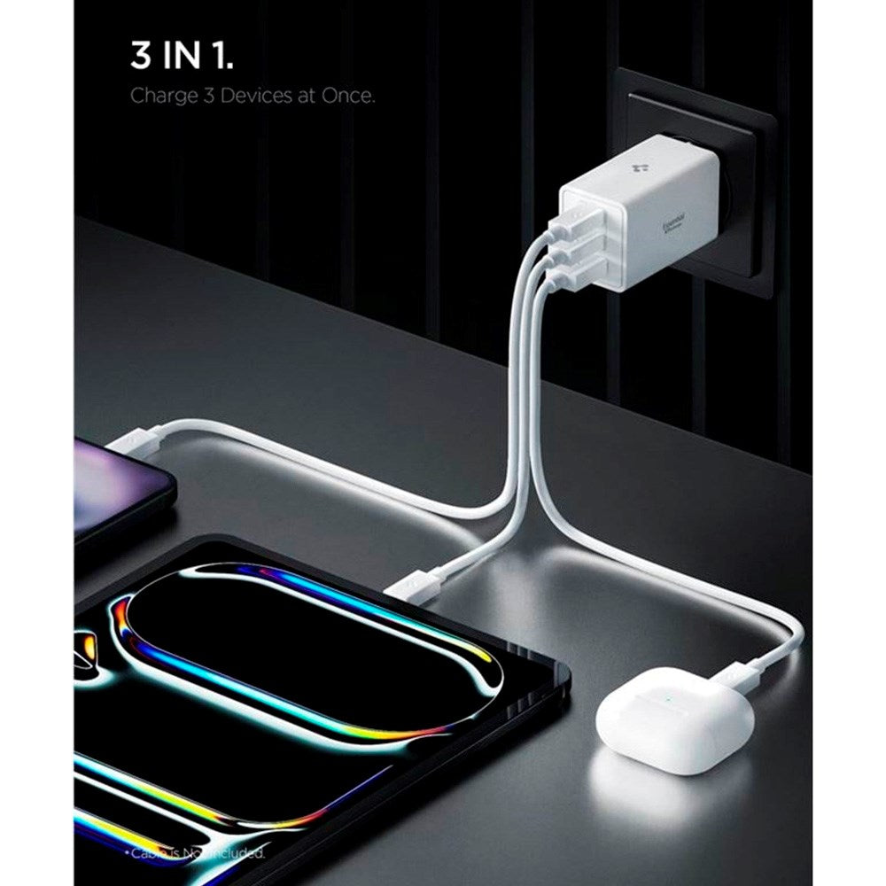 Spigen 67W Väggladdare m. 2x USB-C & 1x USB-A - Vit