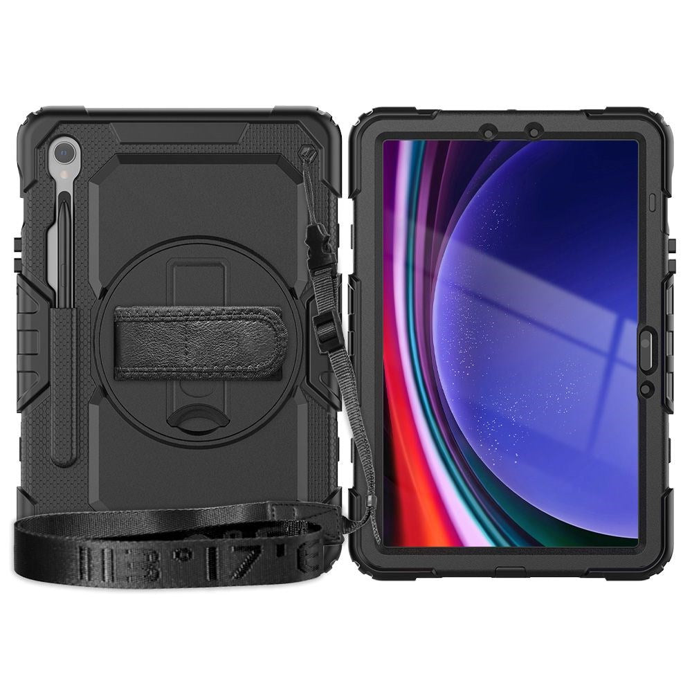 Samsung Galaxy Tab S10 FE / S9 FE Tech-Protect Solid360 Tough Case m. Skyddsfilm, Handhållare och Axelband - Svart
