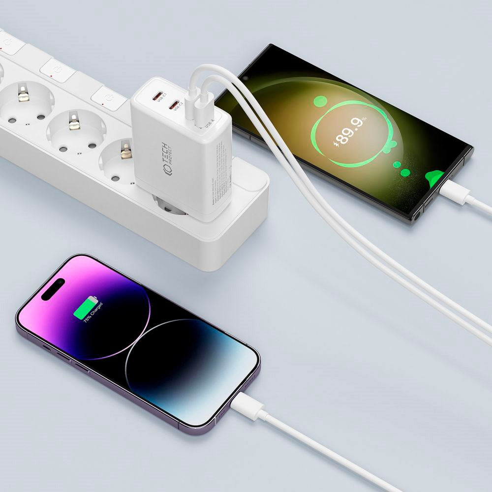 Tech-Protect PD GaN 100W Väggladdare med 3 x USB-C & 1 x USB-A - Vit