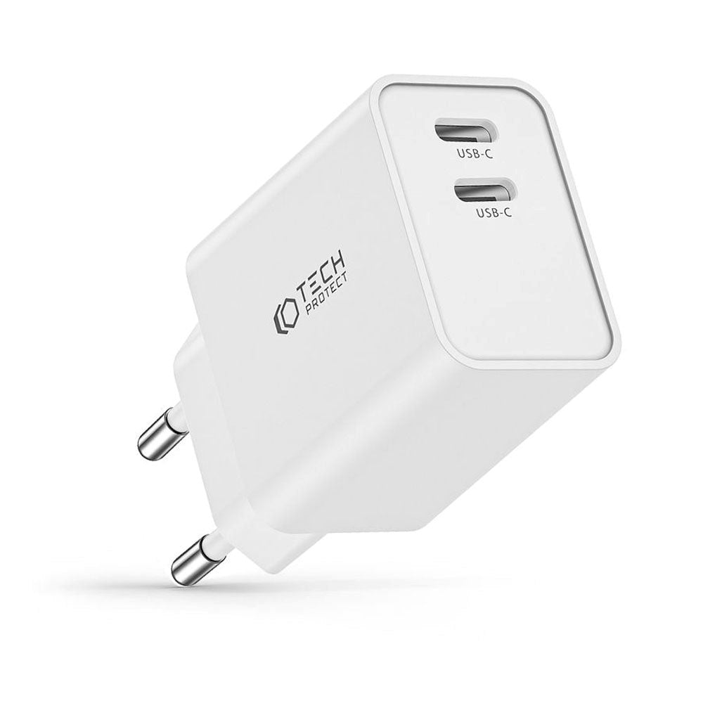 Tech-Protect 35W Väggladdare m. 2 x USB-C - Vit