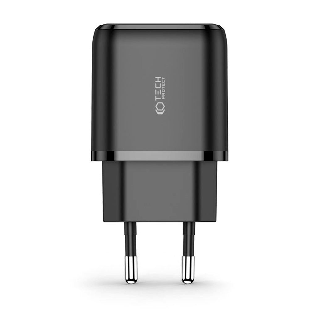 Tech-Protect 20W Wall Charger m. 1 X USB-C & 1 X USB-A - Svart