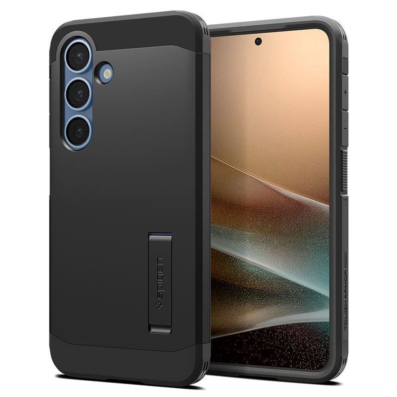Samsung Galaxy S25 Spigen Tough Armor Hybrid Skal m. Stativfunktion - MagSafe Kompatibel - Svart