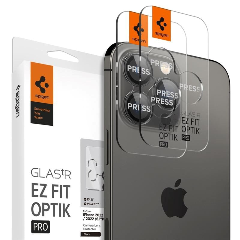iPhone 17 Pro / 17 Pro Max / 16 Pro / 16 Pro Max / 15 Pro / 15 Pro Max / 14 Pro / 14 Pro Max Spigen EZ Fit. tR Optik Pro Kameralinsskydd - 2 St - Genomskinlig / Svart