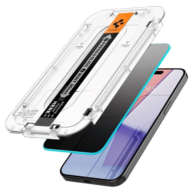 iPhone 15 Pro Max Spigen EZ Fit Glas.tR Skärmskydd 2 St. - Privacy Filter - Case Friendly - Genomskinlig