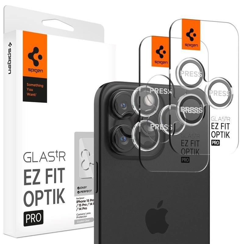 iPhone 16 Pro / 16 Pro Max / 15 Pro / 15 Pro Max / 14 Pro / 14 Pro Max Spigen EZ Fit. tR Optik Pro Kameralinsskydd - 2 St - Genomskinlig