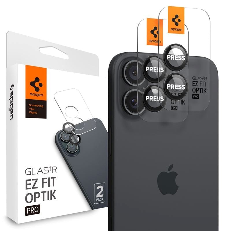 iPhone 17 / 16 / 16 Plus Spigen EZ Fit. tR Optik Pro Kameralinsskydd - 2 St - Genomskinlig / Svart