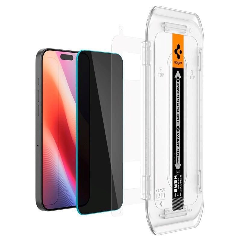 iPhone 17 / 17 Pro / 16 Pro Spigen EZ Fit Glas.tR Skärmskydd 2. Stk - Privacy Filter - Case Friendly - Genomskinlig