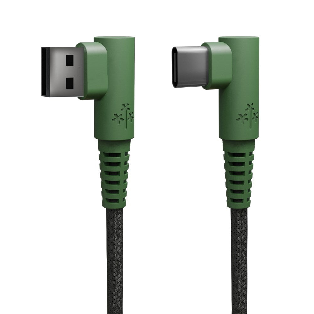 Hune Hiedra USB-A till USB-C Kabel med Vinklad Kontakt - 1,2 m - Grön