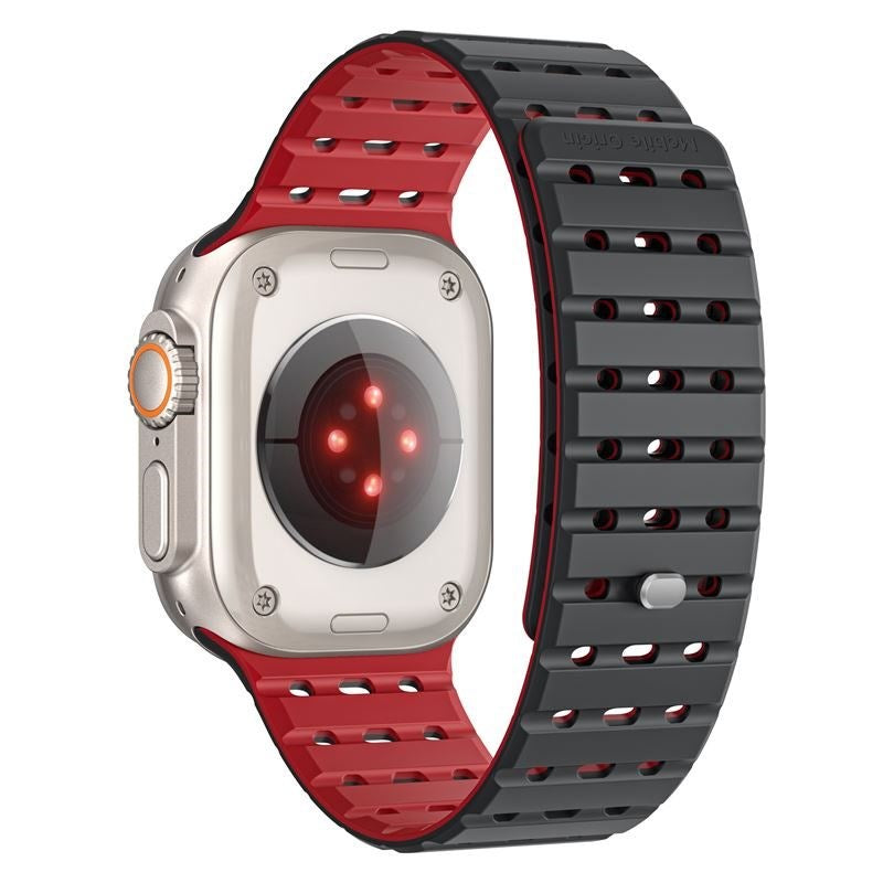 Apple Watch (42/44/SE/45/46/49mm) Mobile Origin Magnetisk Silikon Armband - Svart / Röd
