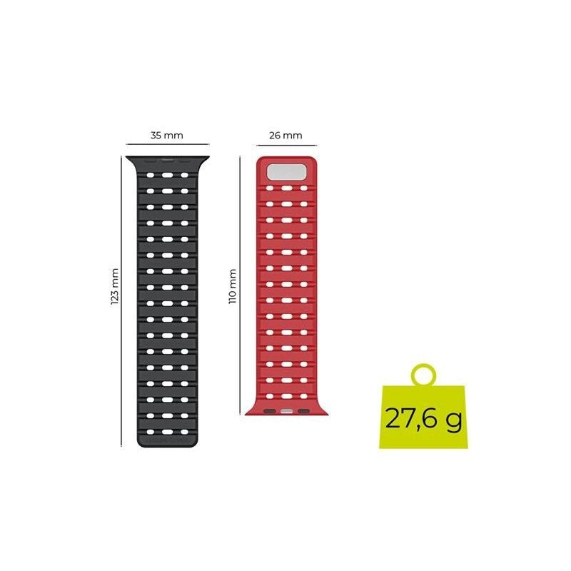 Apple Watch (42/44/SE/45/46/49mm) Mobile Origin Magnetisk Silikon Armband - Svart / Röd