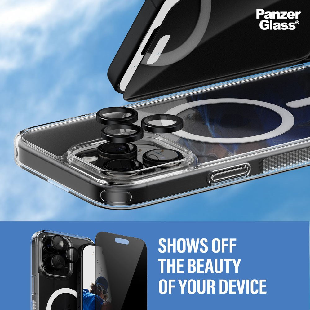 iPhone 16 Pro Max PanzerGlass 3-i-1 Bundle m. EasyAligner - Privacy Skärmskydd (UWF) / Skal / Kameraskydd - Genomskinlig / Svart