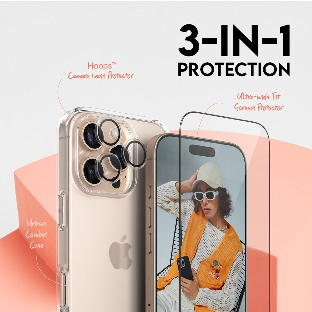 CARE By PanzerGlass iPhone 16 Pro 3-i-1 FLAGSHIP Bundle - Skärmskydd (UWF) / Skal / Kameraskydd - Genomskinlig