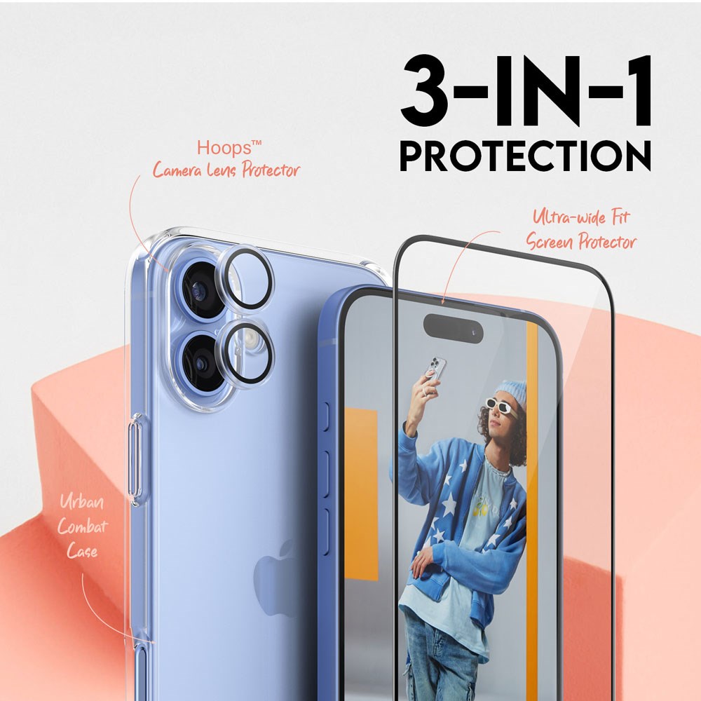 CARE By PanzerGlass iPhone 16 Plus 3-i-1 FLAGSHIP Bundle - Skärmskydd (UWF) / Skal / Kameraskydd - Genomskinlig