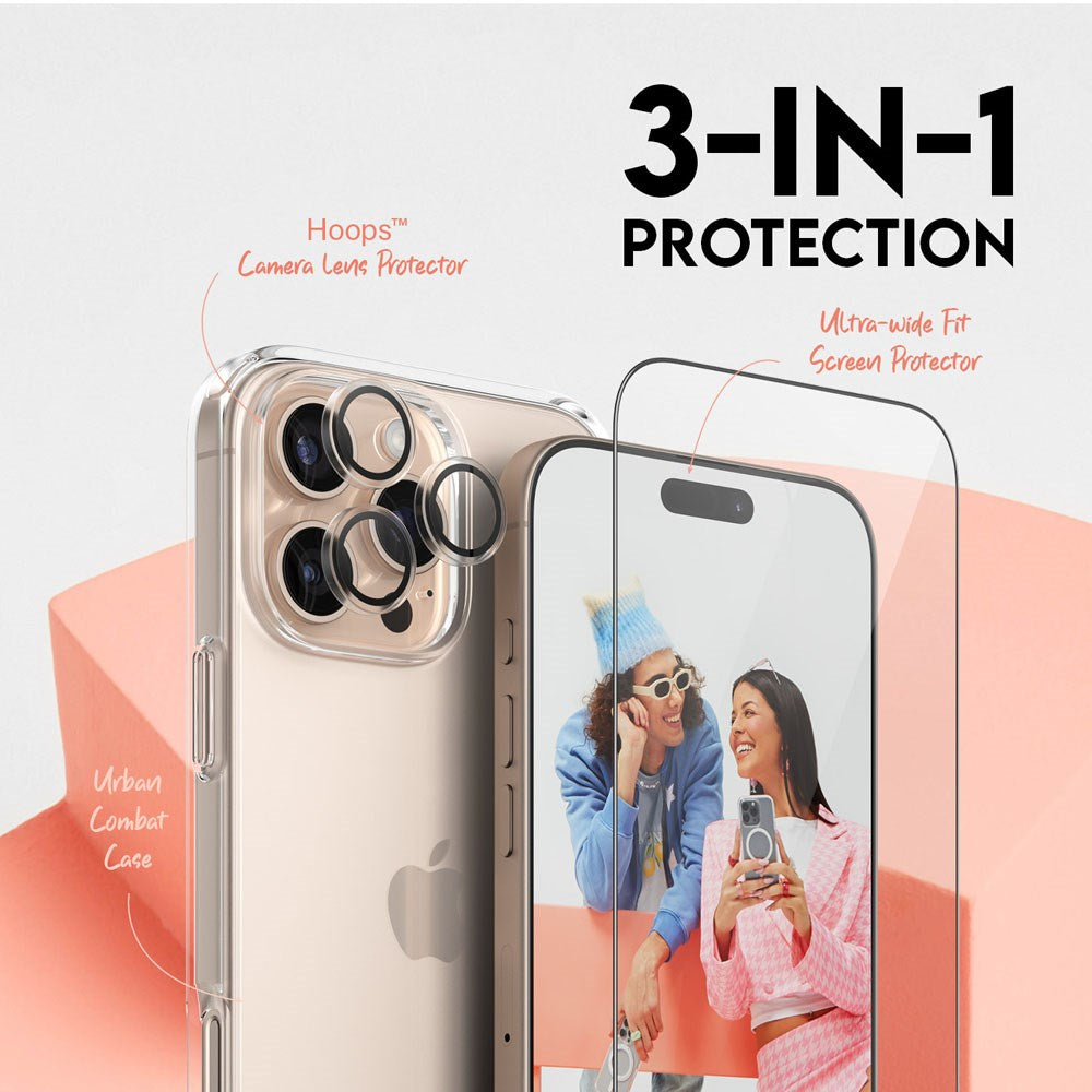 CARE By PanzerGlass iPhone 16 Pro Max 3-i-1 FLAGSHIP Bundle - Skärmskydd (UWF) / Skal / Kameraskydd - Genomskinlig