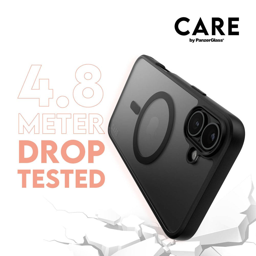 CARE By PanzerGlass iPhone 16 Plus 3-i-1 FLAGSHIP MagSafe Bundle - Privacy Skärmskydd (UWF) / Skal / Kameraskydd - Genomskinlig / Svart
