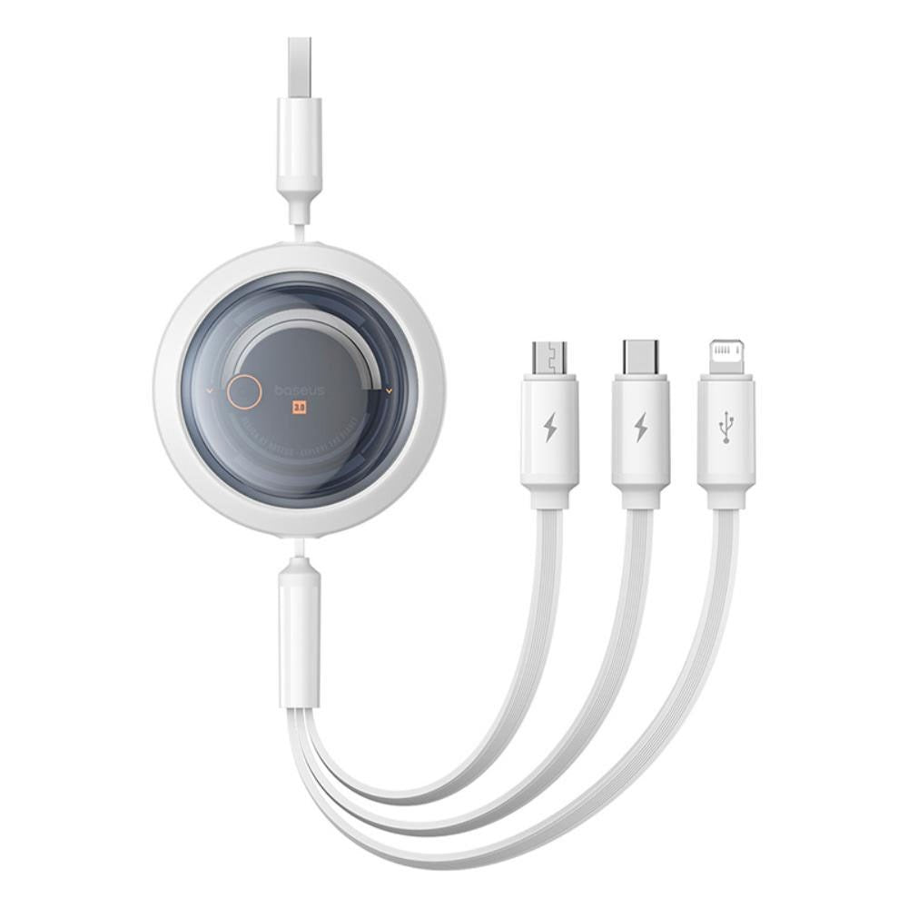 Baseus Free2Draw 3-i-1 Utdragbar Multikabel - USB-A till USB-C / Lightning / Micro USB - 1.1m - Vit