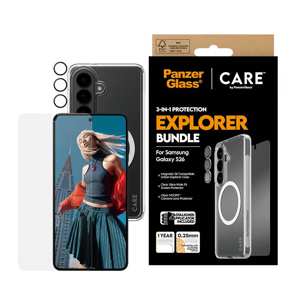 Samsung Galaxy S26 Urban Combat 3-in-1 Bundle med Skal / Skärmskydd / Kameraskydd - Qi Kompatibel - Genomskinlig