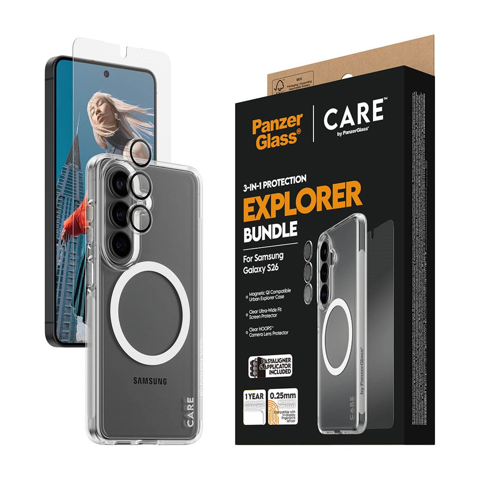 Samsung Galaxy S26 Urban Combat 3-in-1 Bundle med Skal / Skärmskydd / Kameraskydd - Qi Kompatibel - Genomskinlig