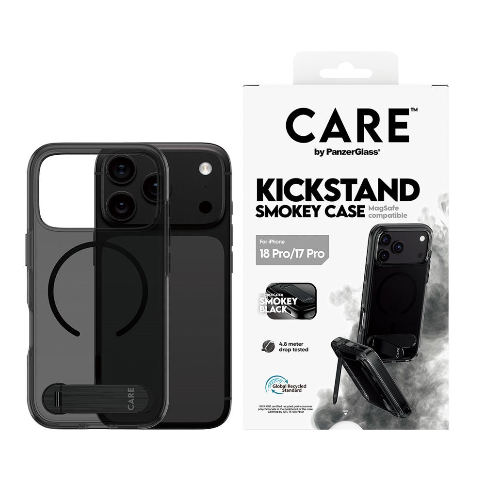 iPhone 18 Pro / 17 Pro CARE by PanzerGlass Feature Kickstand Skal - MagSafe Kompatibel - Svart / Genomskinlig