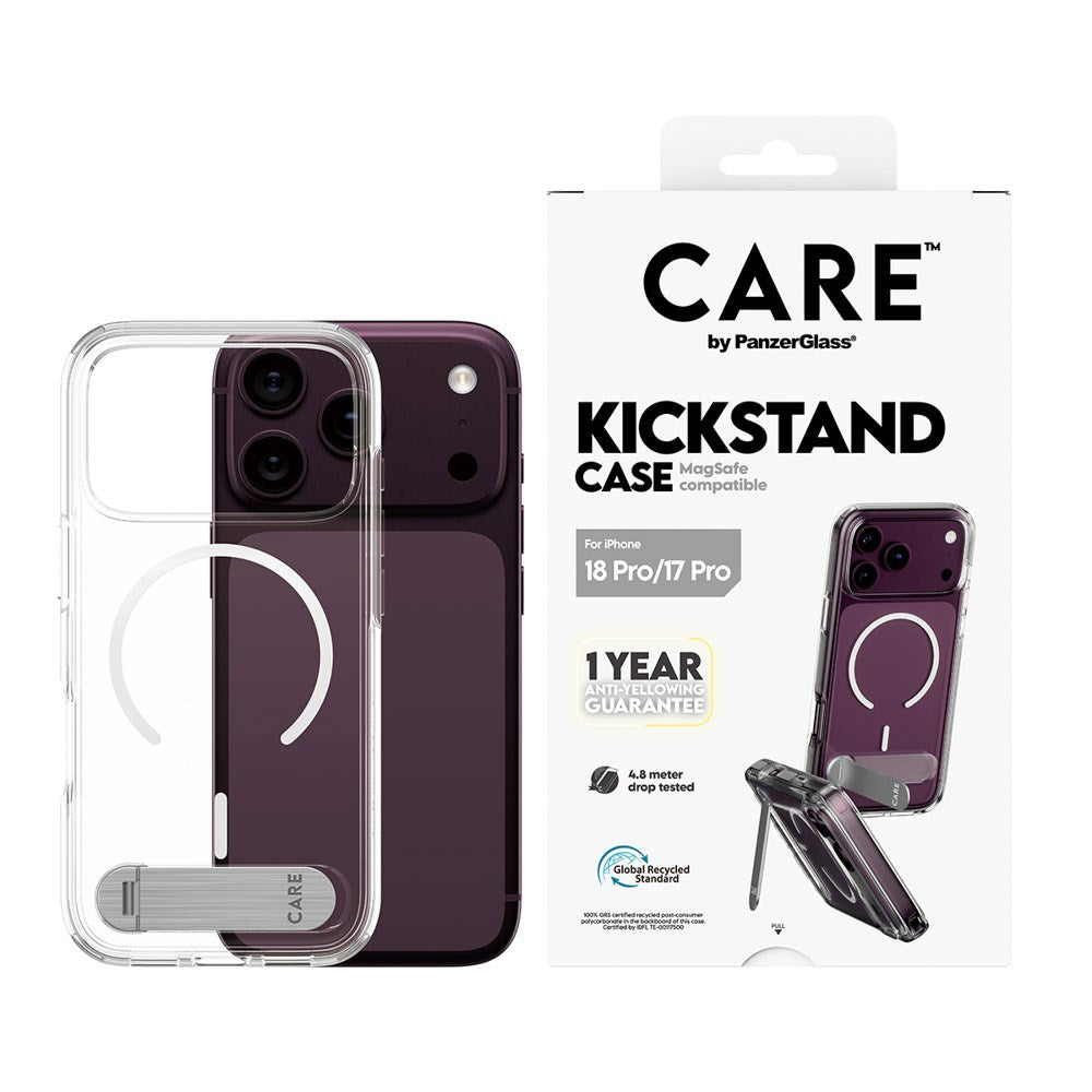 iPhone 18 Pro / 17 Pro CARE by PanzerGlass Feature Kickstand Skal - MagSafe Kompatibel - Genomskinlig / Vit